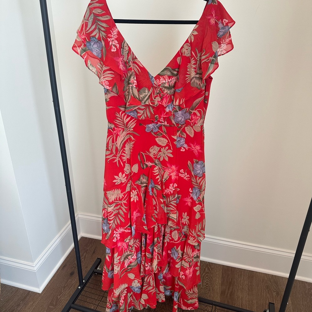 Wayf Red Floral High Low Dress